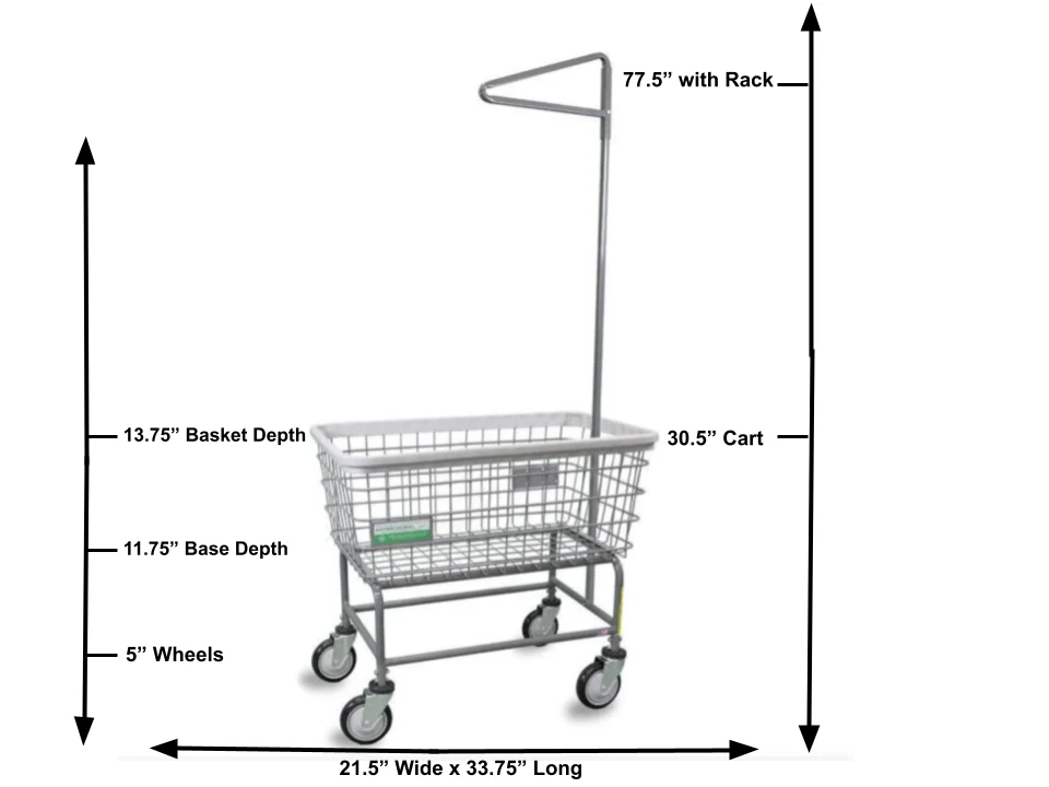 Antimicrobial Large Capacity Laundry Cart w/ Single Pole Rack - Image 2