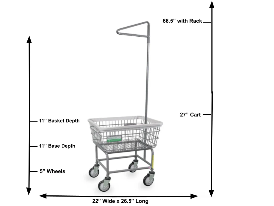 Antimicrobial Laundry Cart w/ Single Pole Rack - Image 2