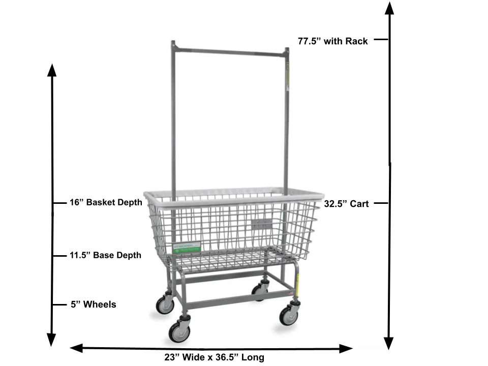Antimicrobial Mega Capacity Laundry Cart (Big Dog) w/ Double Pole Rack - Image 2