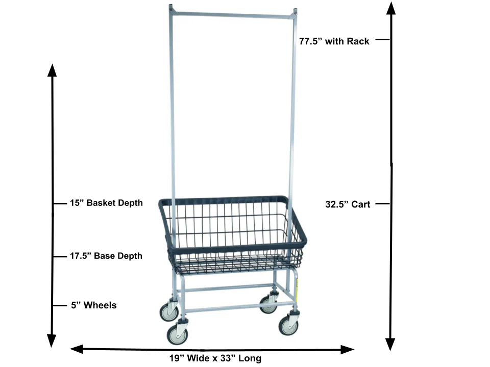 DURA-SEVEN™ LARGE FRONT LOAD WIRE LAUNDRY CART W/ DOUBLE POLE RACK - Image 2