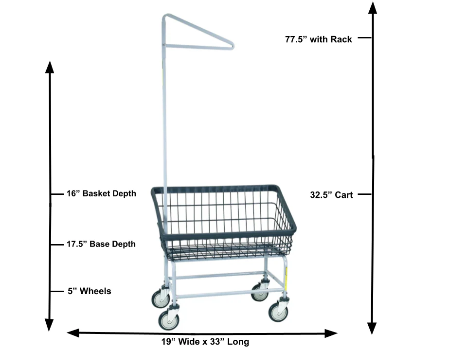 DURA-SEVEN™ LARGE FRONT LOAD WIRE LAUNDRY CART W/ SINGLE POLE RACK - Image 2