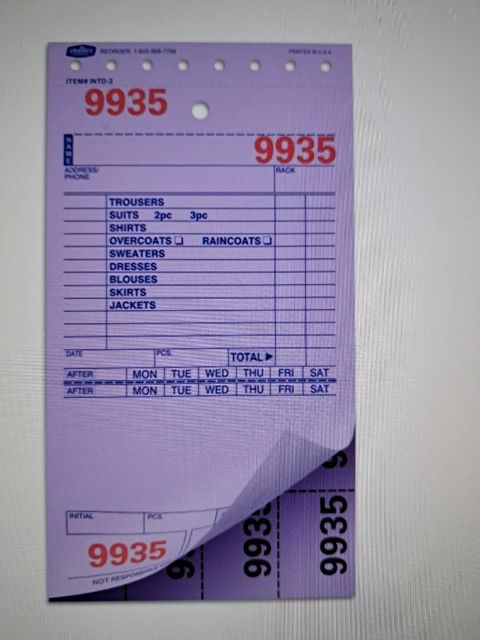 TKVL - 602 Tickvoices - 2 Bond 3 - Part Dry Cleaning Form - Image 2